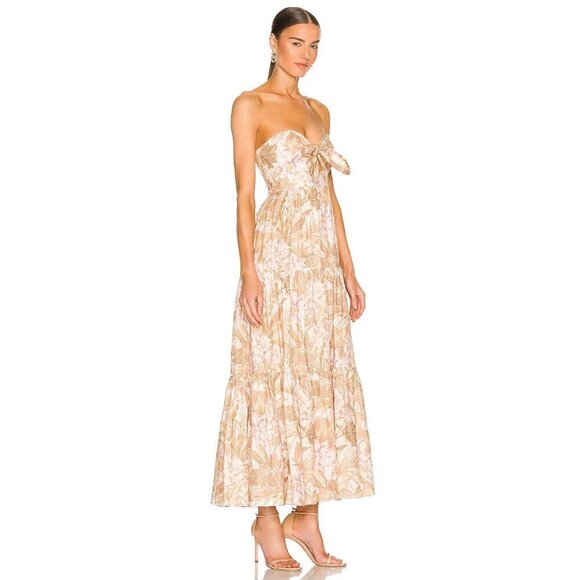 💕ZIMMERMANN💕 Moonshine Andie Tie Front Linen Maxi Dress ~ Sepia Floral Print 2 - Picture 3 of 16